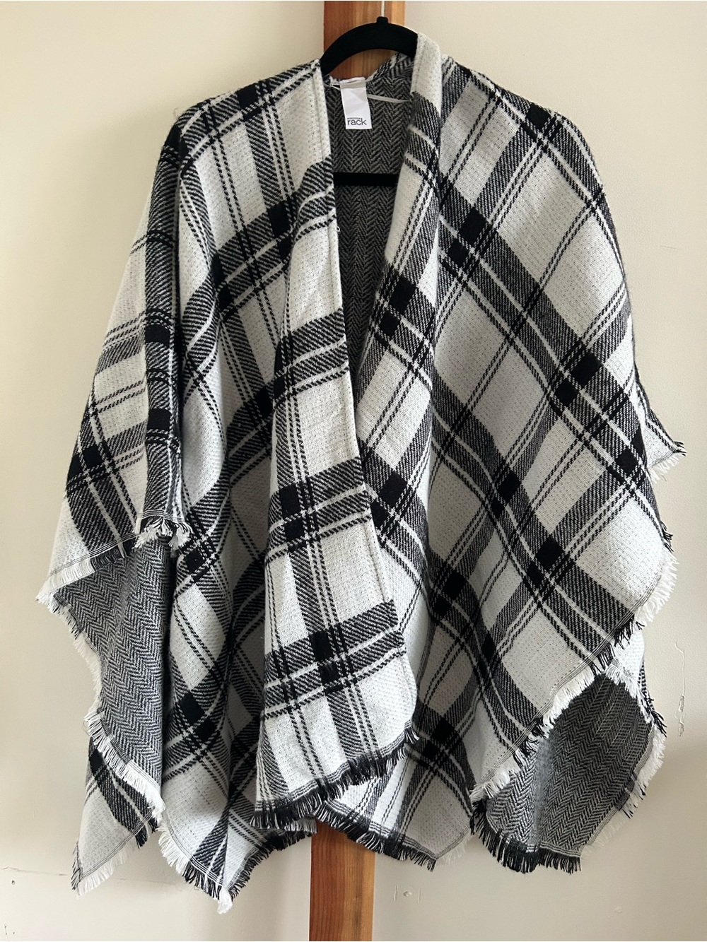 Plaid Open-Front Cape in Black and White